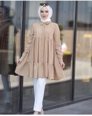 Gofre Kumaş Gömlek Bej