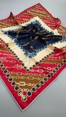 Fuşya Zincir Desen Twil İpek Eşarp