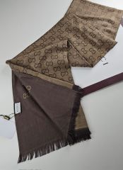 GG desen yün pamuk şal kahve